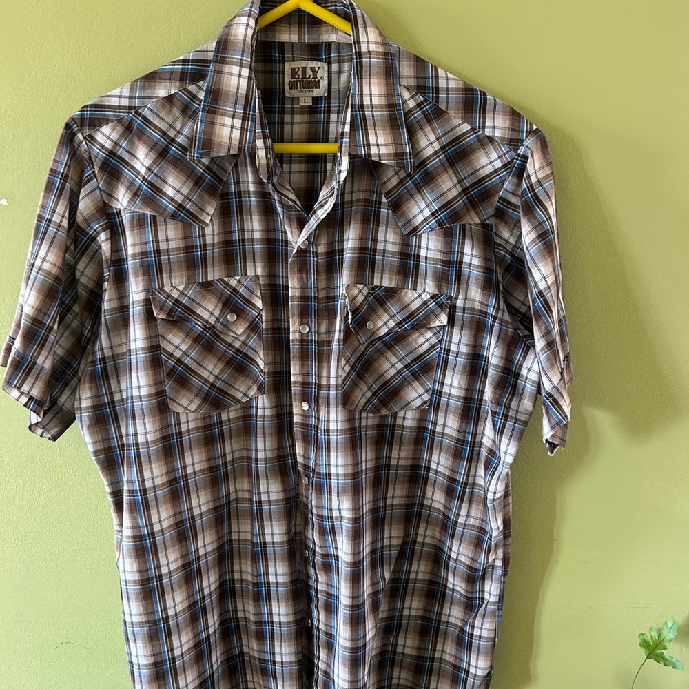 Ely Cattleman Men's Blue and Brown Plaid Shirt